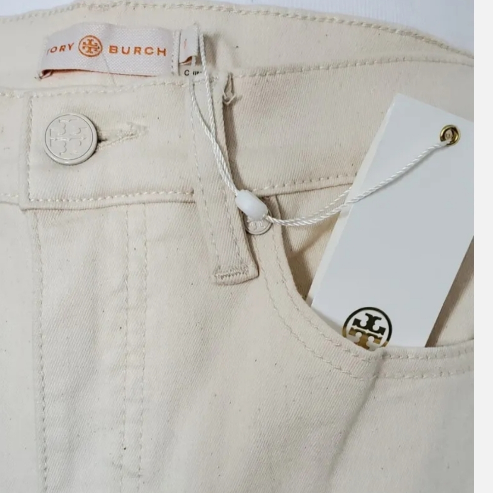 SOLD ‼️  Tory Burch Women's Lana Embroidered Cuff Jeans Pompom NWT $248.00 27 SM - Picture 8 of 9